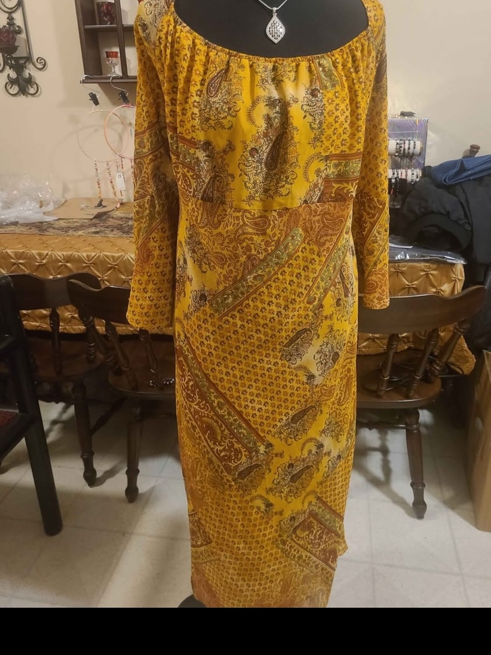 Ashley Stewart Mustard Yellow Paisley Maxi Dress